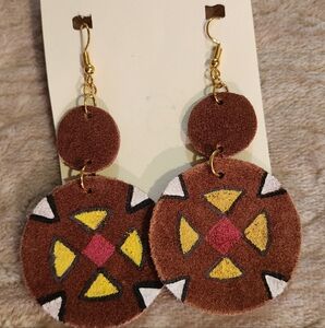 Brown, Yellow, Red, and White Geometric Earrings